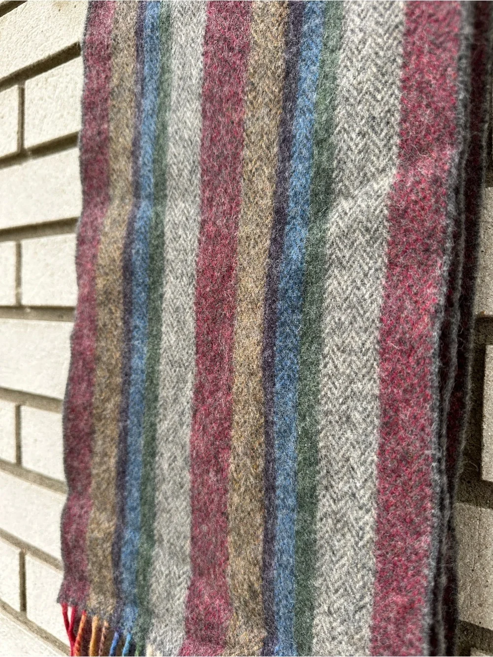 Aran Sweater Market Ireland Lambswool Herringbone Striped Scarf Fringe